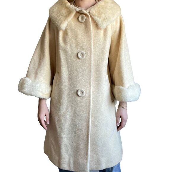 Vintage Stevens Forstmann Womens Cream Camel Bell Sleeve Trench Coat Sz M - Picture 1 of 13